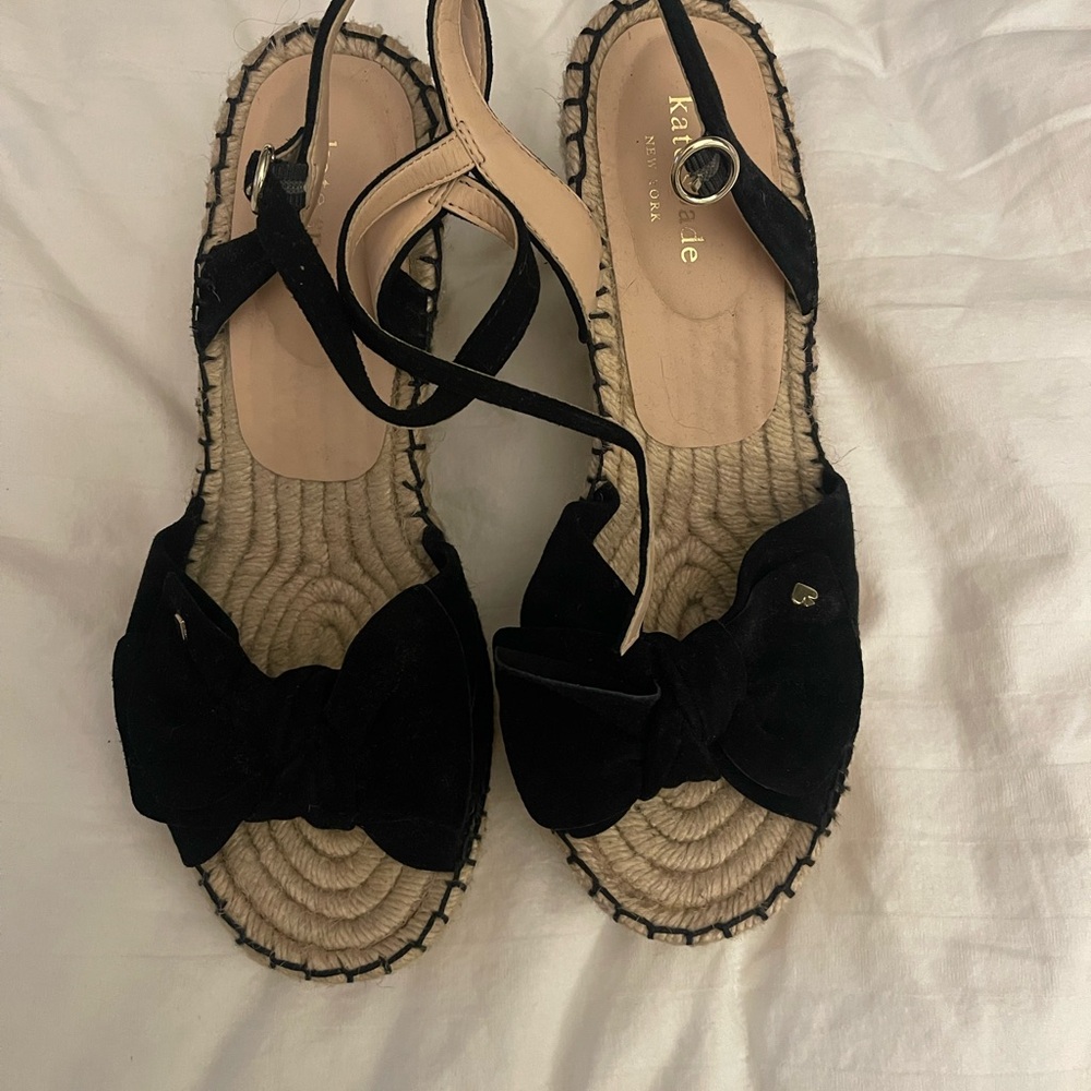kate spade Black Bow Espadrille Slingback Sandals with Natural Rope Sole